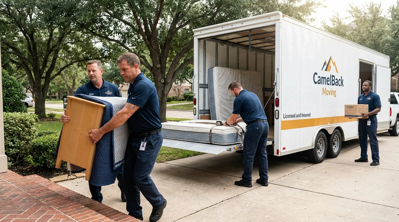 Crew loading residential truck for cross-state move from Wilburton, OK
