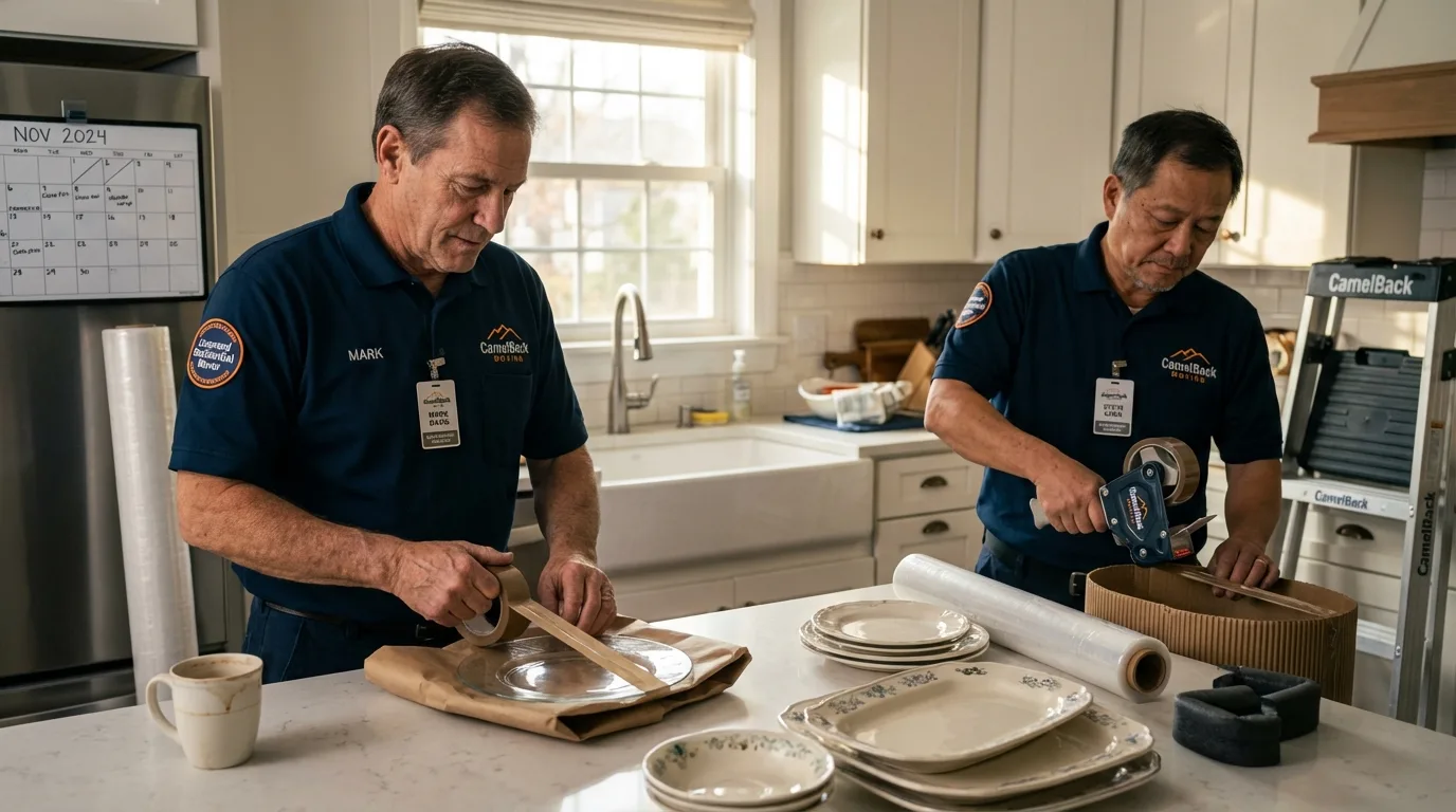 Professional crew packing kitchen dishware in Wilburton, OK